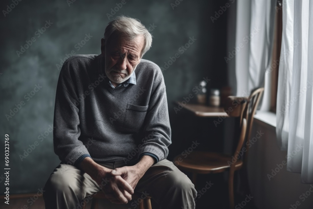 A depressed elderly man quarantined at home suffers from loneliness.