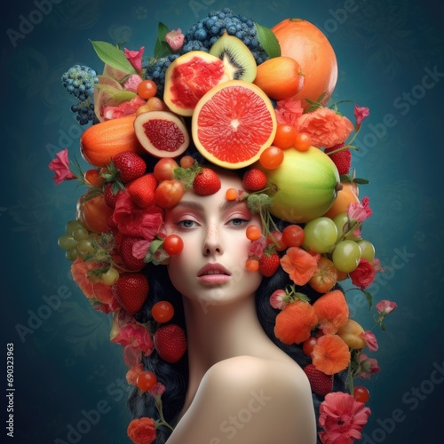 fruit, woman, food, beauty, grape, apple, face