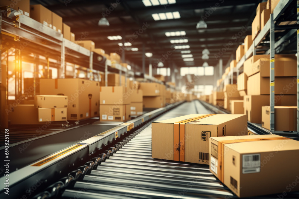 Logistics station with automatic conveyor belt Efficient conveyor belts for moving cardboard carton packages in busy warehouse fulfillment centers. Logistics station with automatic conveyor belt Efficient conveyor belts for moving cardboard carton packages in busy warehouse fulfillment centers.