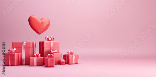Pink gift box background with copy space for women and Valentine days © Instacraft.Studio