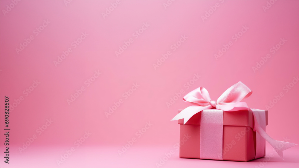 Pink gift box background with copy space for women and Valentine days Pink gift box background with copy space for women and Valentine days