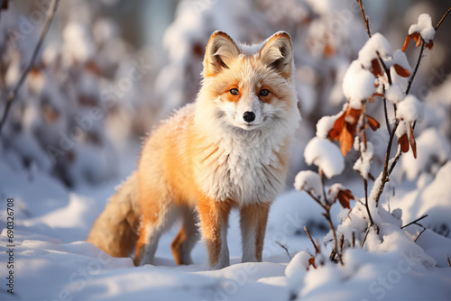 Elegant Red Fox in Snow-Covered Landscape Generative AI © Tabish