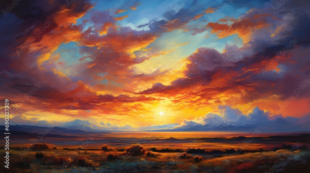 A stunning sunset paints the sky in vivid colors, casting a warm glow over the landscape.
