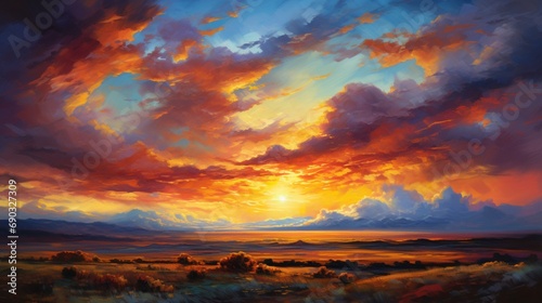 A stunning sunset paints the sky in vivid colors, casting a warm glow over the landscape. © PZ Studio