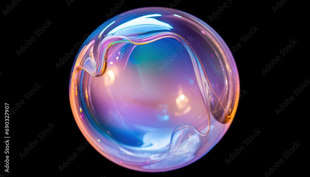 A Vivid Close-Up of a Soap Bubble on a Black Background A Vivid Close-Up of a Soap Bubble on a Black Background