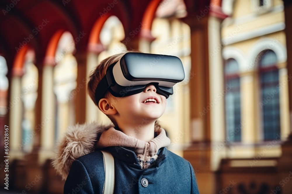 Child using AR Augmented Reality glasses Child using AR Augmented Reality glasses