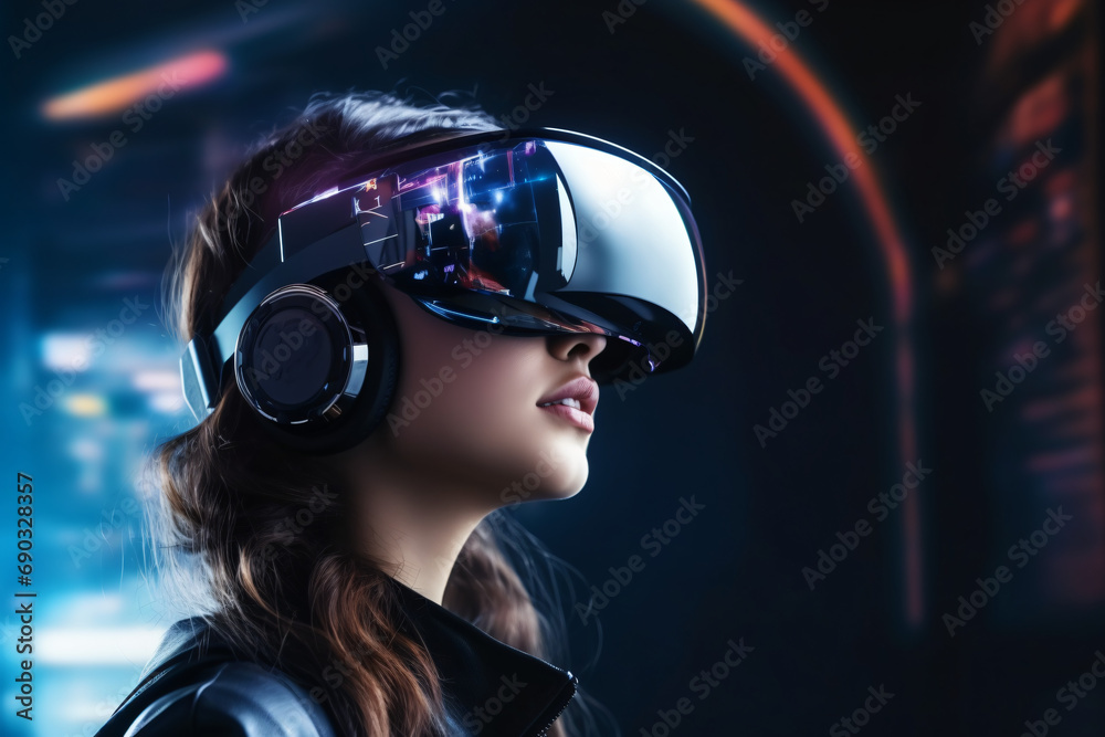 Woman with futuristic virtual reality glasses Woman with futuristic virtual reality glasses