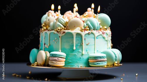 Fresh and delicious cake with macaroon.