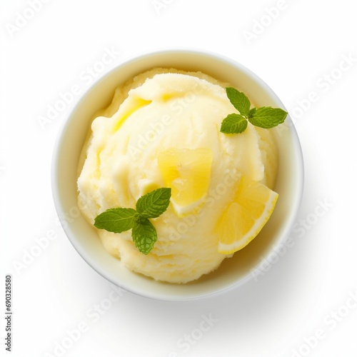 Delicious Bowl of Lemon Sorbet Isolated  on white Background