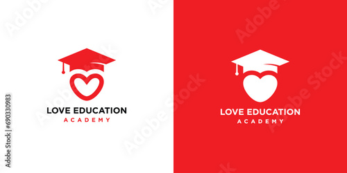 Love Education Logo Designs. College, Love and Graduation Hat Combination Concept with Minimalist Style. Icon Symbol Vector Design Template.
