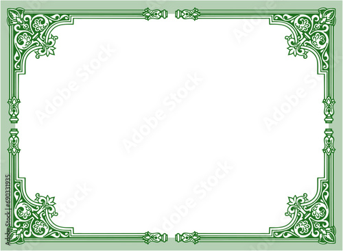 Vintage green frame with ornament vector illustration	
