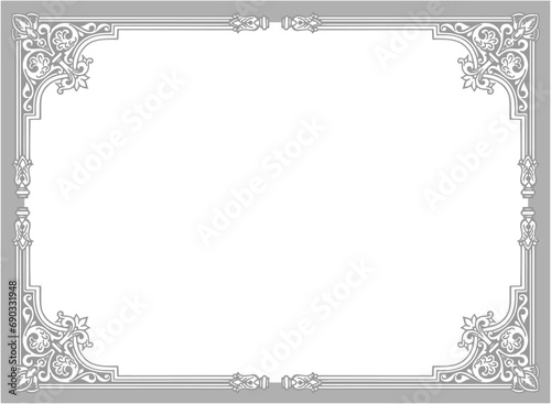 Vintage metal iron silver frame with ornament vector illustration	
