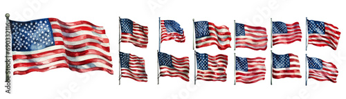 watercolor USA or America flag collection set with hand draw brush paint art isolate on white background. Vector illustration