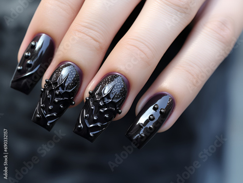 dark manicure with 3d accessories