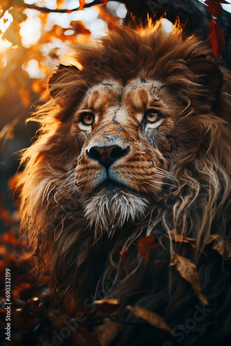 A lion with a mane made of fire.