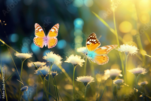 Watercolor butterfly on wildflowers in spring © Veniamin Kraskov