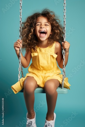 Happy smiling child girl si...