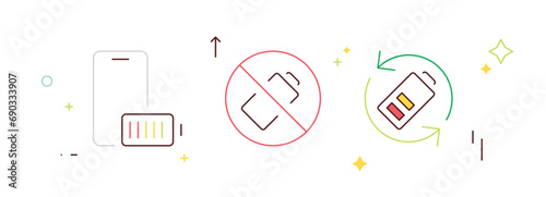 Batteries, car charge, recycle, voltage, phone battery charging, battery life vector illustration.