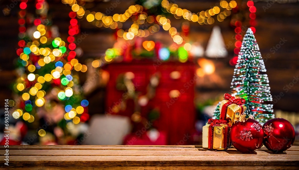 Naklejka premium christmas tree with gifts and decorations