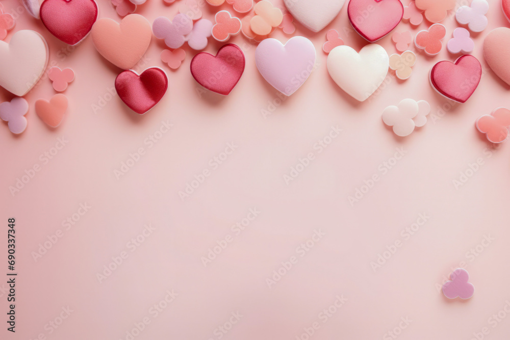 Valentines day background for web page, light colors, pink pastel hearts. Wedding decorative.