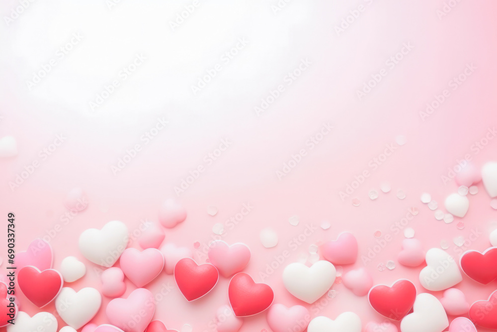 Valentines day background for web page, light colors, pink pastel hearts. Wedding decorative.