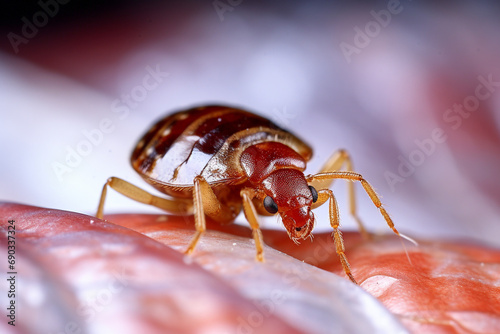 Bedbug Close up of Cimex hemipterus - bed bug on bed background created with Generative Ai