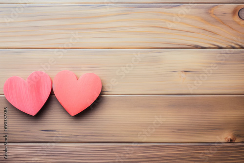 Valentines day hearts on wood background for web page, light colors, pink pastel hearts. Wedding decorative.