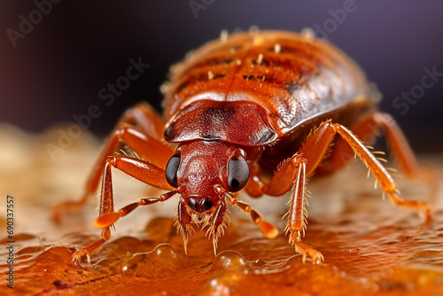 Bedbug Close up of Cimex hemipterus - bed bug on bed background created with Generative Ai