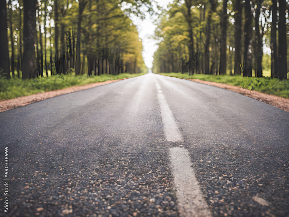 Empty asphalt road in the forest with trees in the background - vintage filter Empty asphalt road in the forest with trees in the background - vintage filter