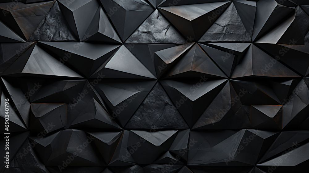 Fototapeta premium Immerse yourself in a black triangular abstract background with a grunge surface in this 3D rendering.