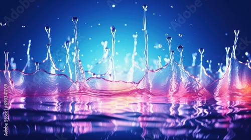 Water splashing against a vibrant neon light backdrop.
