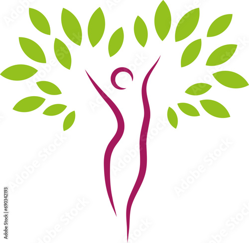 Frau, Person in Bewegung als Baum, Pflanze, Heilpraktiker, Frauenarzt, Gärtner, Logo