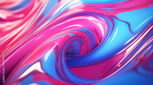 A 3D illustration of effervescent  glossy liquid in radiant shades of hot pink  electric blue  and neon green  softly focused.