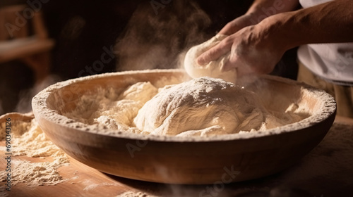 The baking of a traditional wheat sourdough in a particular vessel.