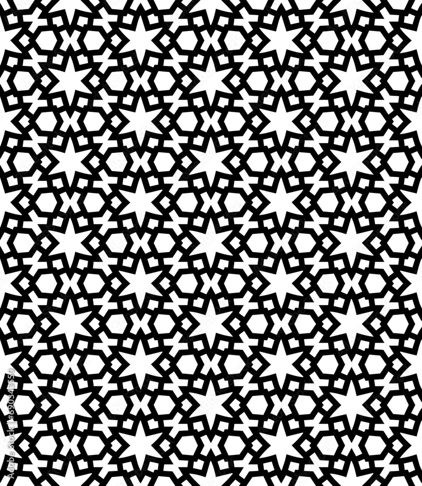 Black and white seamless abstract pattern. Background and backdrop. Grayscale ornamental design. Mosaic ornaments. Vector graphic illustration. EPS10. Black and white seamless abstract pattern. Background and backdrop. Grayscale ornamental design. Mosaic ornaments. Vector graphic illustration. EPS10.