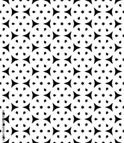 Black and white seamless abstract pattern. Background and backdrop. Grayscale ornamental design. Mosaic ornaments. Vector graphic illustration. EPS10.