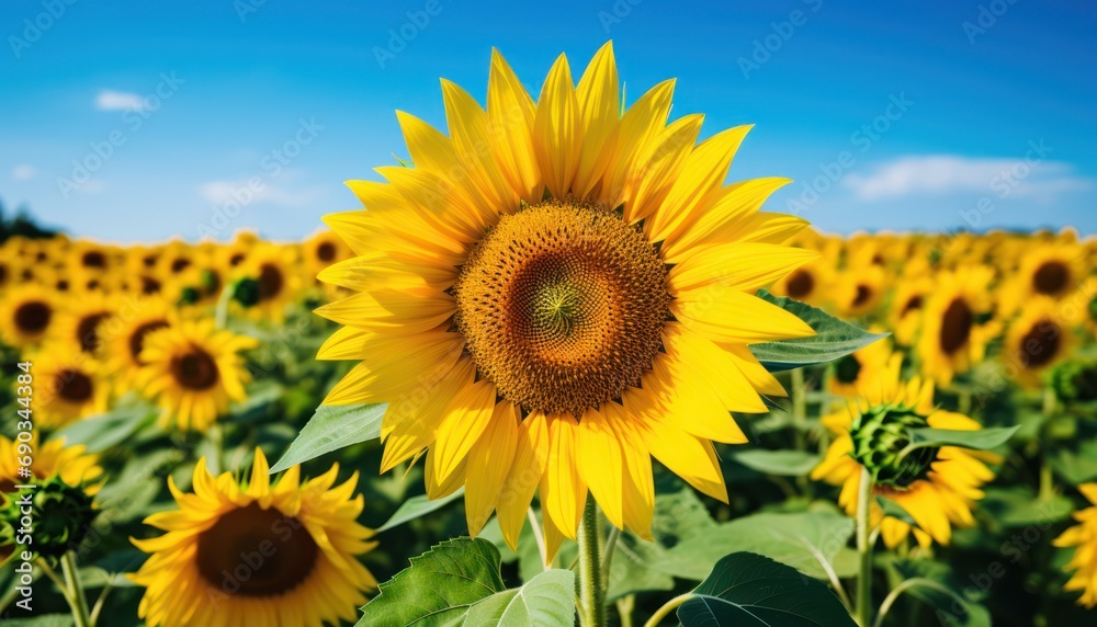 Fototapeta premium A Beautiful Field of Sunflowers Under a Blue Sky