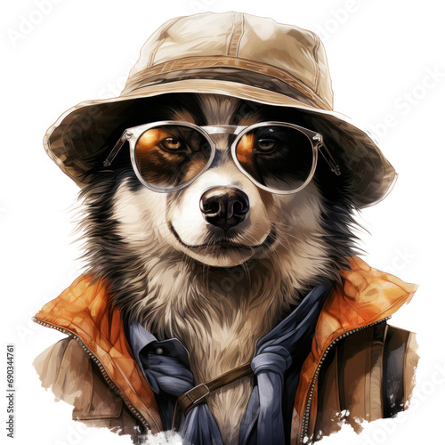 husky dog in hat and sunglasses