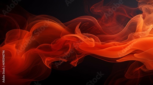 Orange particle smoke on dark background in motion. Blood in water. Biological process. Abstract background. A fiery dance of bright flames. Ultra-wide panoramic banner