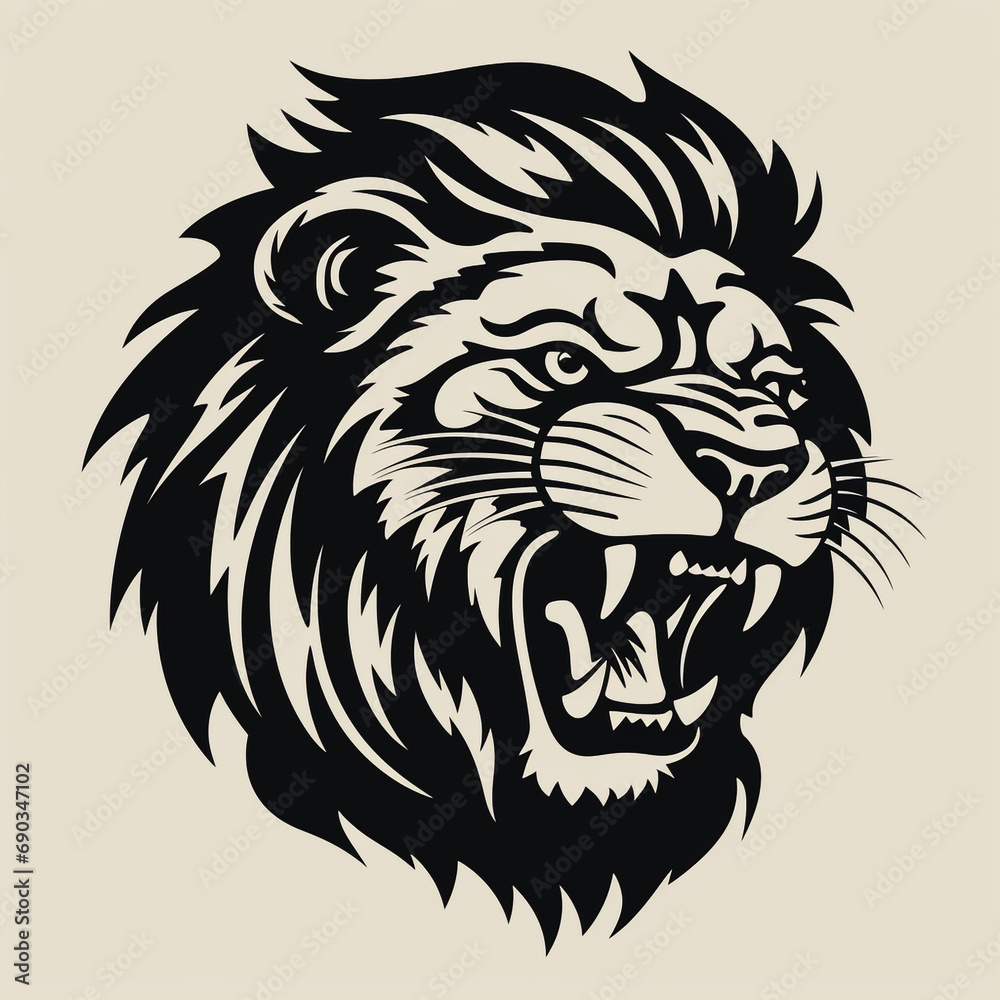 monochrome stencil, roaring lion head created with Generative Ai monochrome stencil, roaring lion head created with Generative Ai