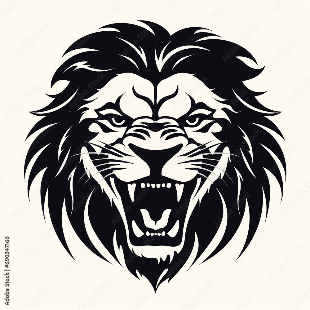 monochrome stencil, roaring lion head created with Generative Ai