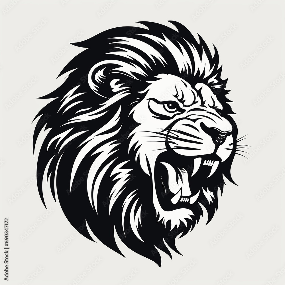 Obraz premium monochrome stencil, roaring lion head created with Generative Ai