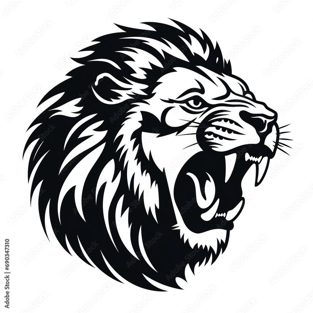 monochrome stencil, roaring lion head created with Generative Ai