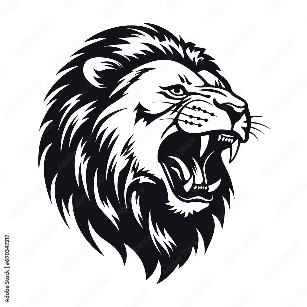 Fototapeta premium monochrome stencil, roaring lion head created with Generative Ai