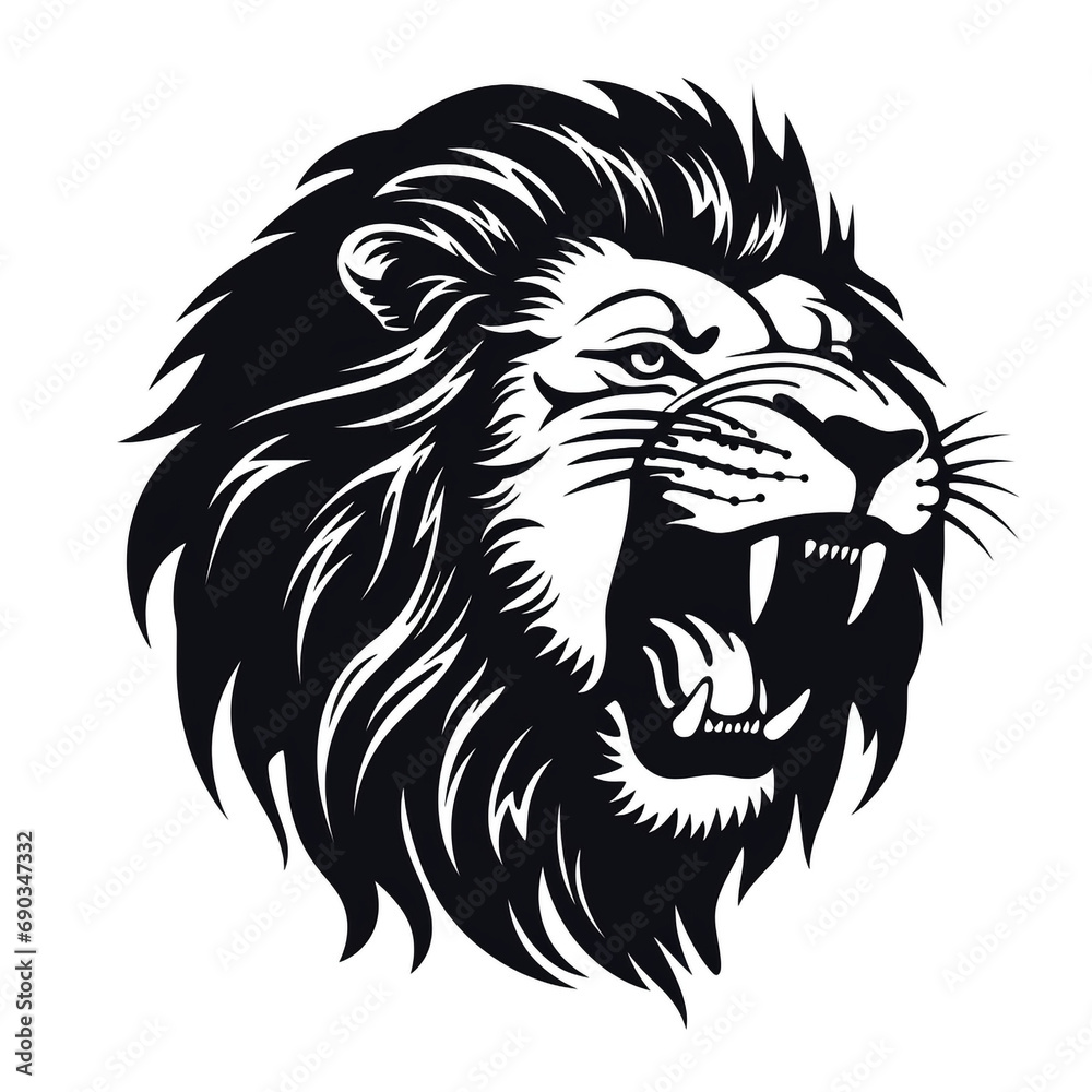 Fototapeta premium monochrome stencil, roaring lion head created with Generative Ai