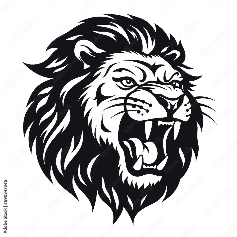 monochrome stencil, roaring lion head created with Generative Ai