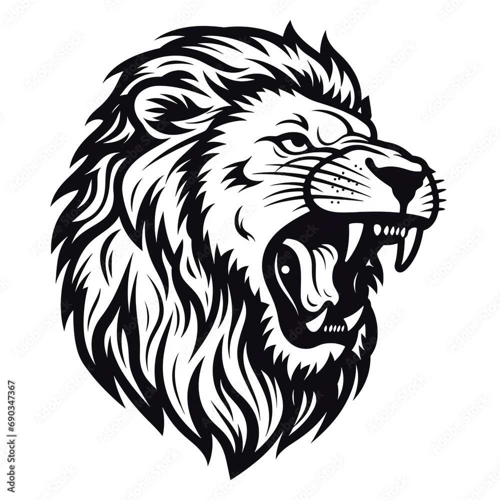 monochrome stencil, roaring lion head created with Generative Ai