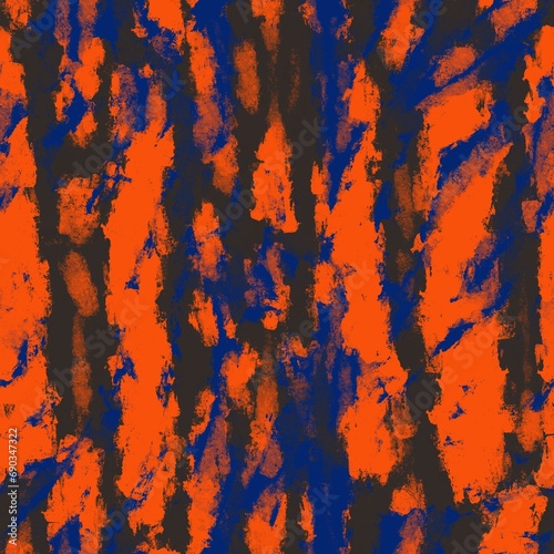 Seamless abstract pattern. Simple background black, orange, blue texture. Digital brush strokes background. Design for textile fabrics, wrapping paper, background, wallpaper, cover.