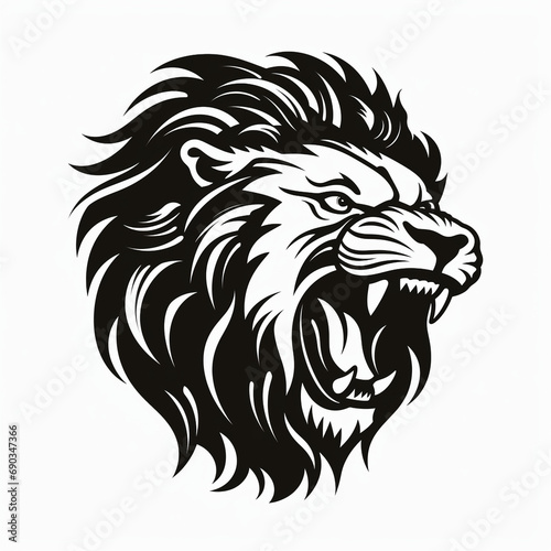 Wallpaper Mural monochrome stencil, roaring lion head created with Generative Ai Torontodigital.ca