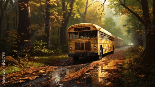 school bus on the road ai generated